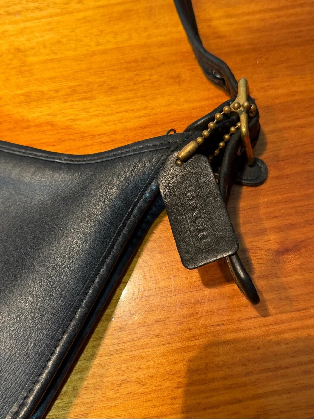 Vintage Coach Janice Legacy #9950 Black Leather Shoulder Bag with Brass Buckle